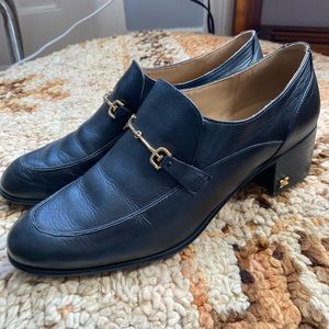 Black Leather Heeled Loafers